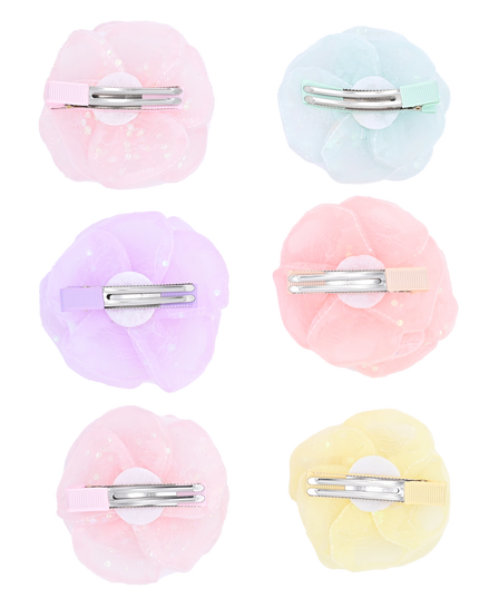Multicolor Shimmering Rose Hairclip Set