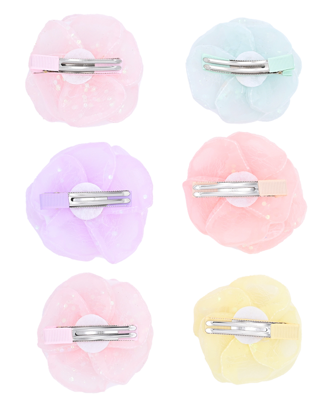 Multicolor Shimmering Rose Hairclip Set