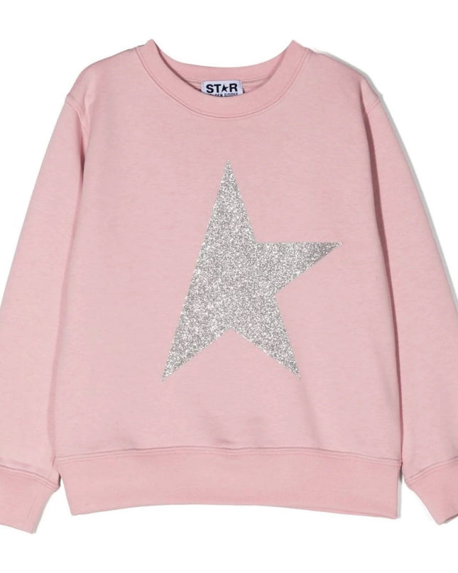 golden-goose-gkp01279-p000918-25592-Pink Sweatshirt with Silver Maxi Star