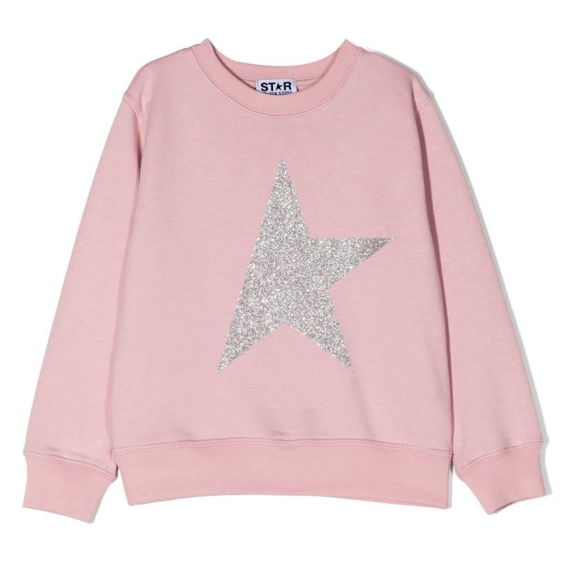 golden-goose-gkp01279-p000918-25592-Pink Sweatshirt with Silver Maxi Star
