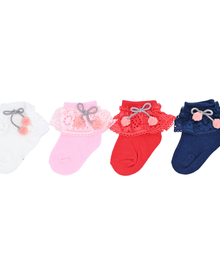 Laced Pom Pom Socks Set