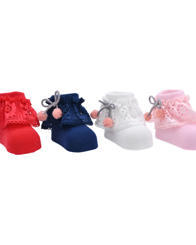 Laced Pom Pom Socks Set