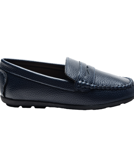 Navy Faux Leather Penny Loafers