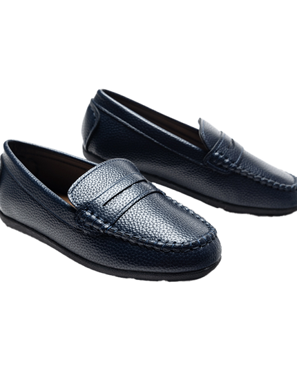 Navy Faux Leather Penny Loafers