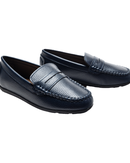 Navy Faux Leather Penny Loafers