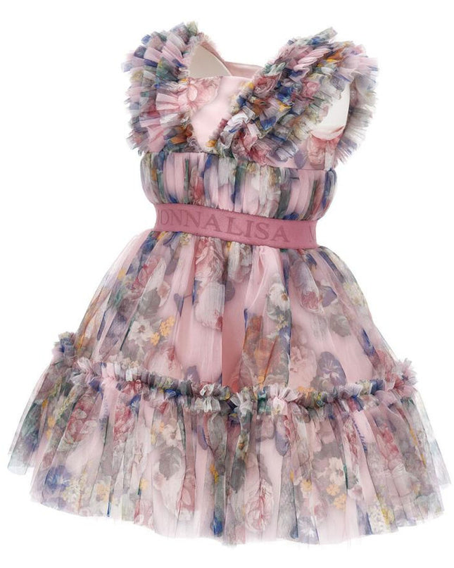 Monnalisa-Dress-19D900-4050-6684-Tulle Baroque Roses Print