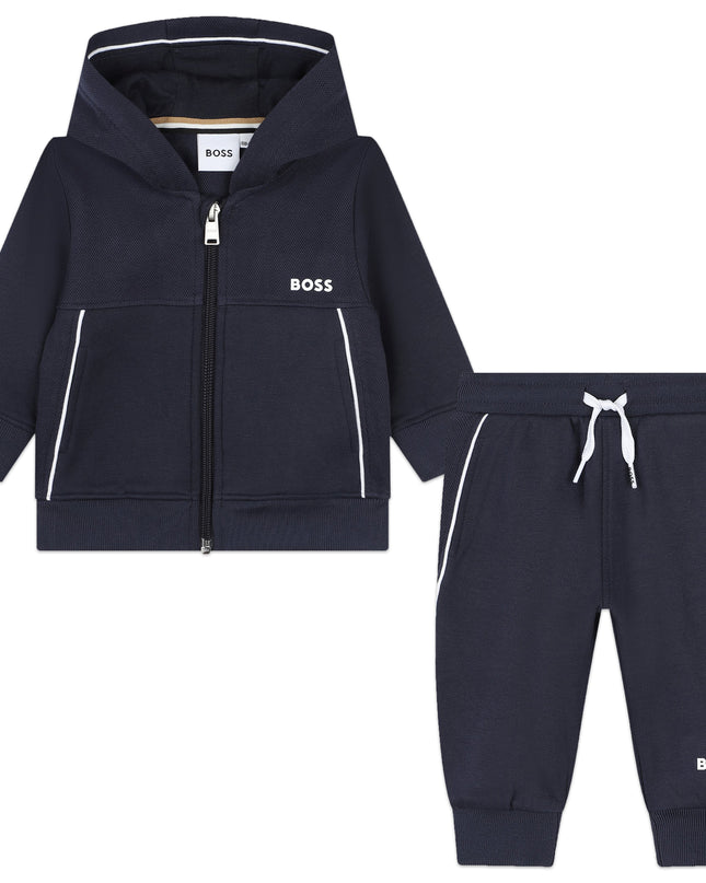 Navy Side Stripe Logo Tracksuit