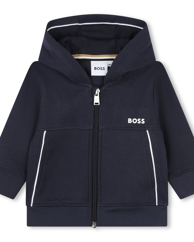 Navy Side Stripe Logo Tracksuit
