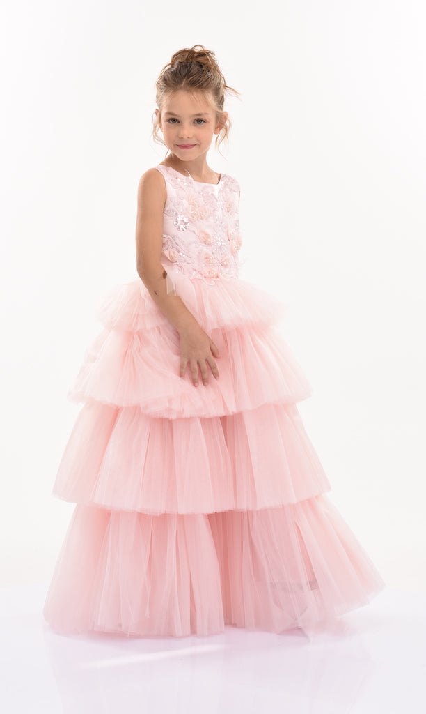 Pink Camellia Tiered Tulle Dress