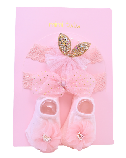 Pink Flower Bow Gold Accent Gift Set
