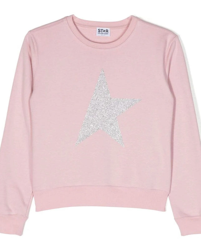 golden-goose-gyp01279-p000918-25592-Pink Sweatshirt with Silver Maxi Star