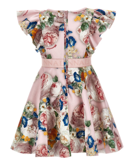 Pink Floral Neoprene Ruffle Dress
