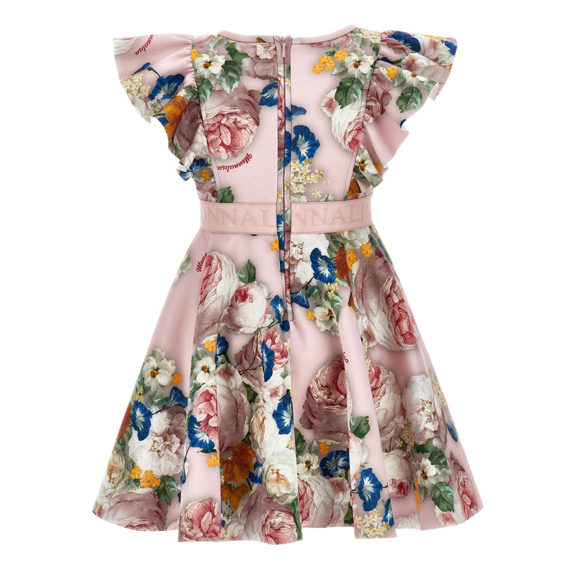 Pink Floral Neoprene Ruffle Dress