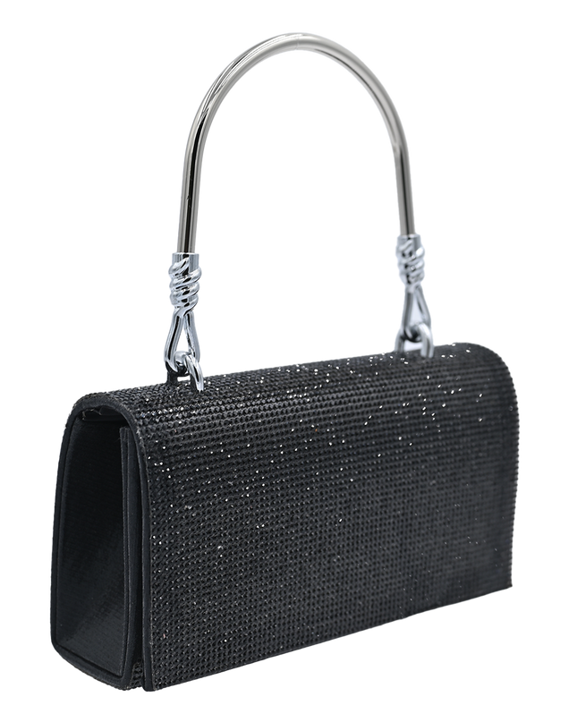 Black Rhinestone Foldover Handbag