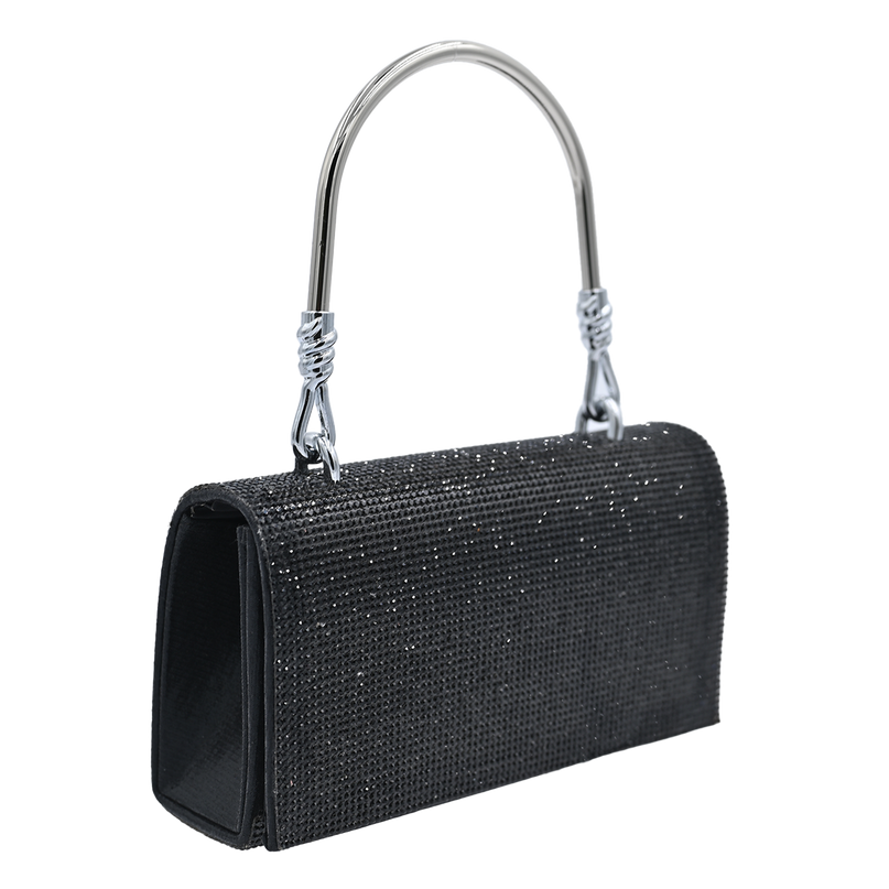 Black Rhinestone Foldover Handbag