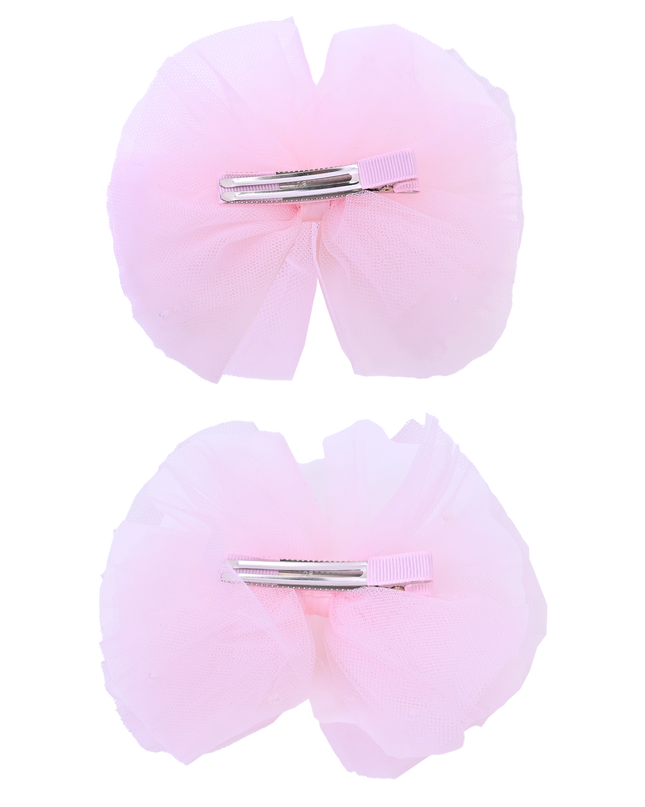 Tulle Bow Pearl Accented Hairclip Set