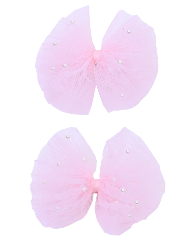 Tulle Bow Pearl Accented Hairclip Set