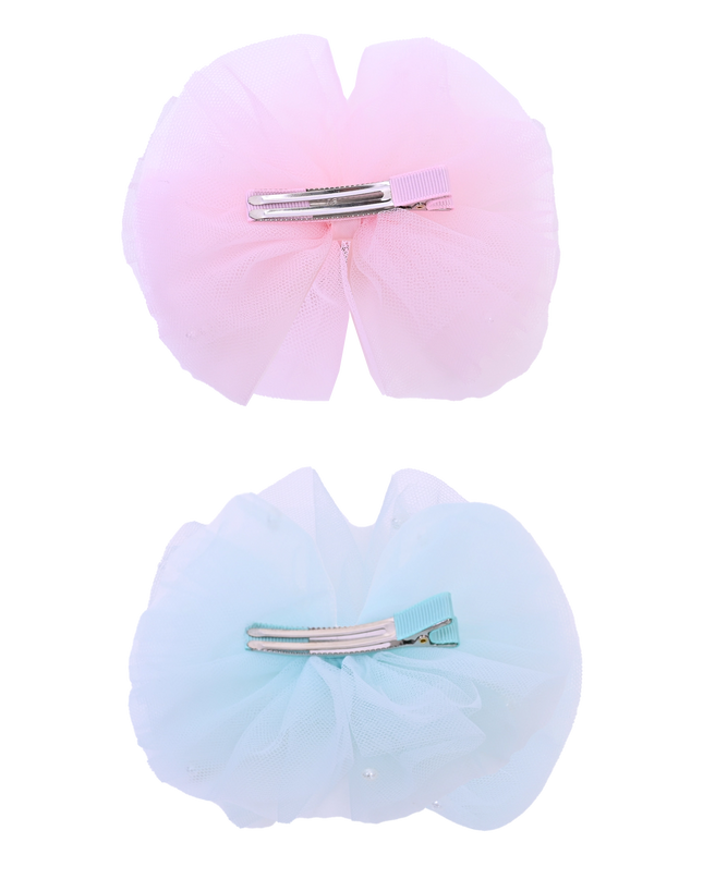 Tulle Bow Pearl Accented Hairclip Set