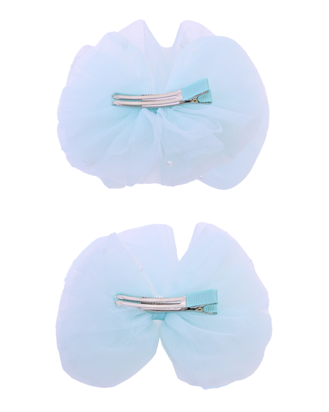 Tulle Bow Pearl Accented Hairclip Set