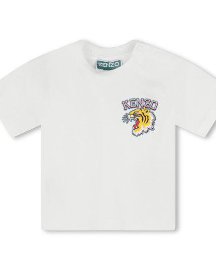 kenzo-k60100-12p-bg-Ivory Varsity Tiger Cotton T-Shirt