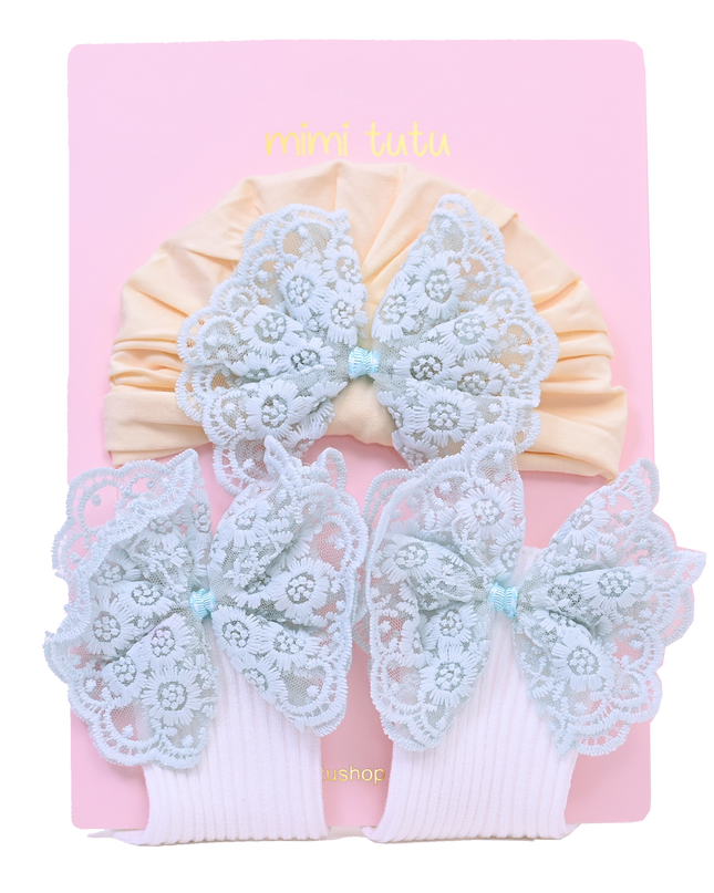 Teal Lace Bow and Yellow White Gift Set