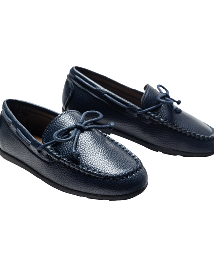 Navy Faux Leather Laced Loafers