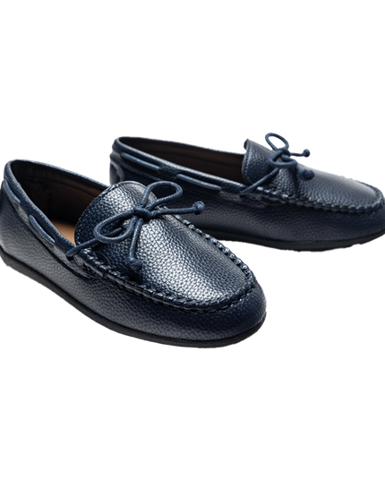 Navy Faux Leather Laced Loafers