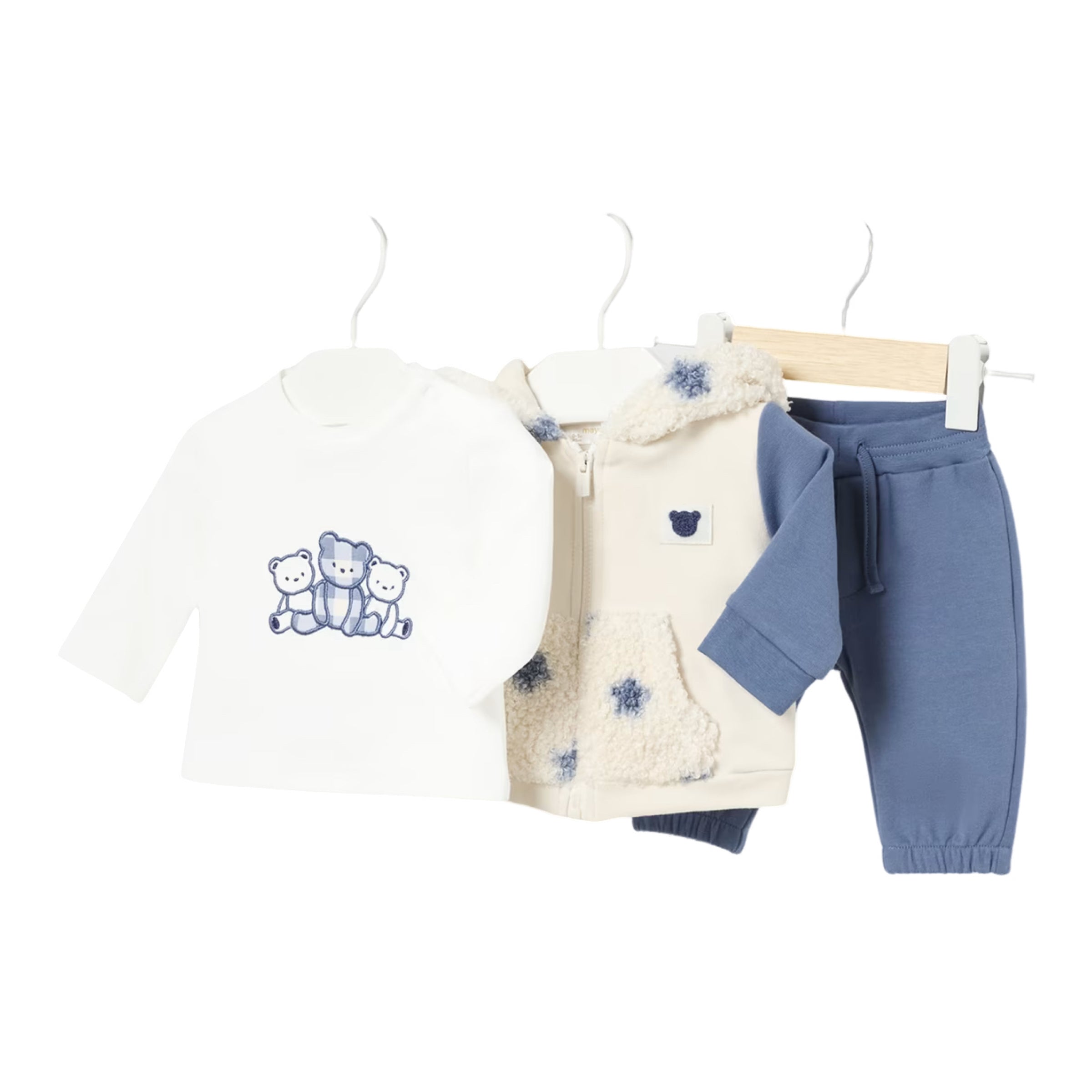 Mayoral Baby Boys Beige White Blue 3 Piece Tracksuit