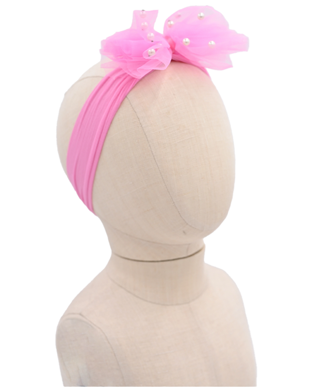 Multicolored Tulle Pearl Ribbon Headband