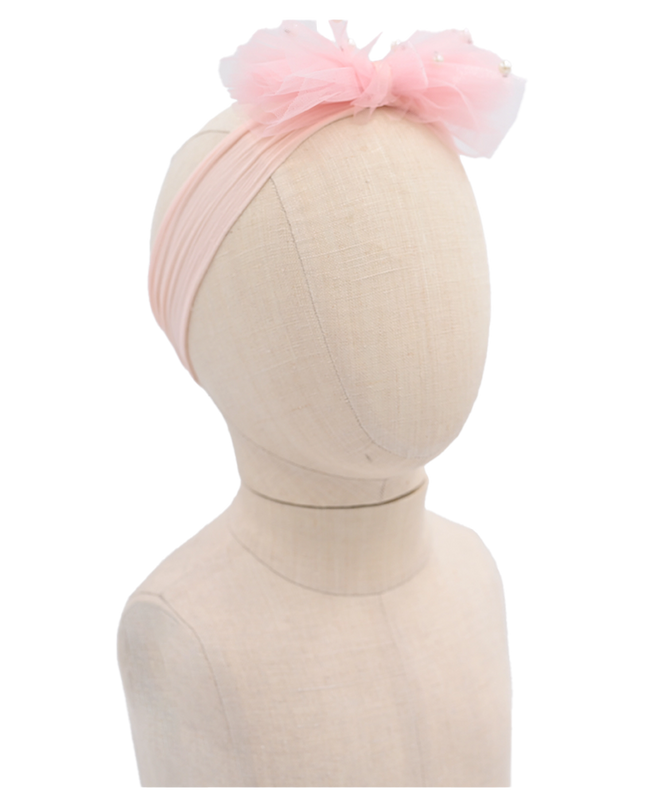 Multicolored Tulle Pearl Ribbon Headband
