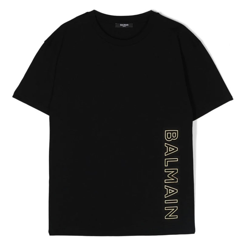 balmain-Black Cotton Graphic T-Shirt-bu8p31-z0057-930or