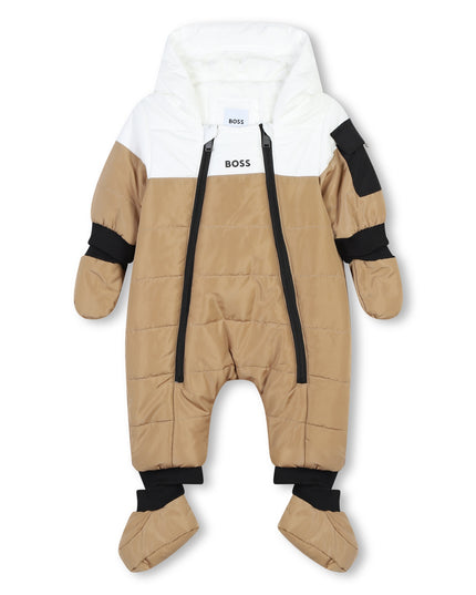 Beige Colorblock Down Snowsuit