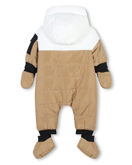 Beige Colorblock Down Snowsuit