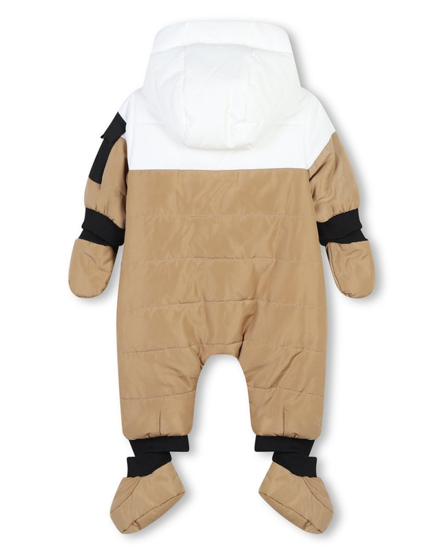 Beige Colorblock Down Snowsuit