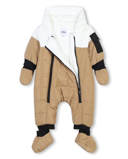Beige Colorblock Down Snowsuit