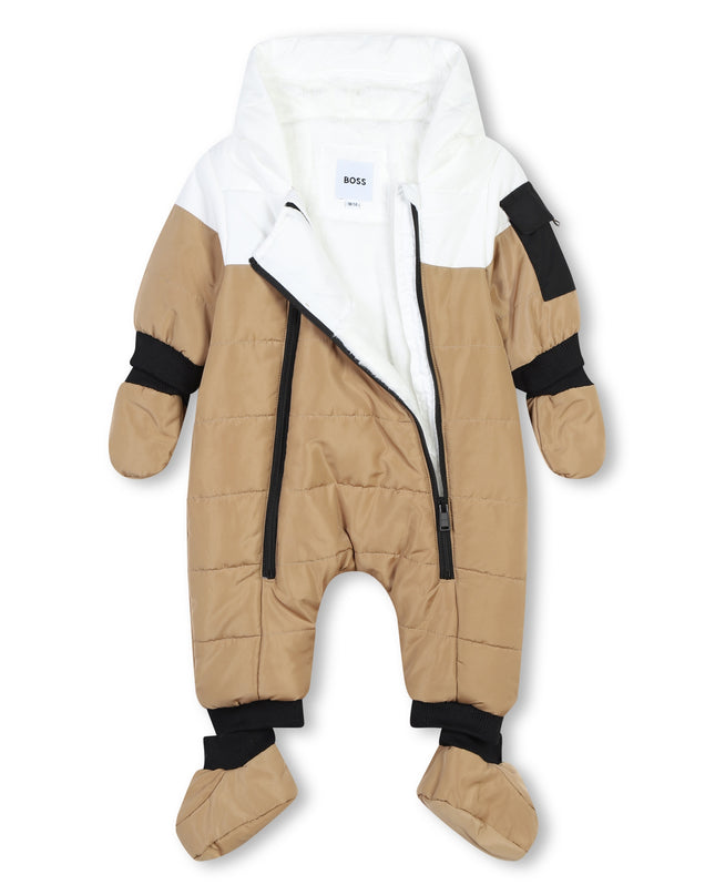 Beige Colorblock Down Snowsuit