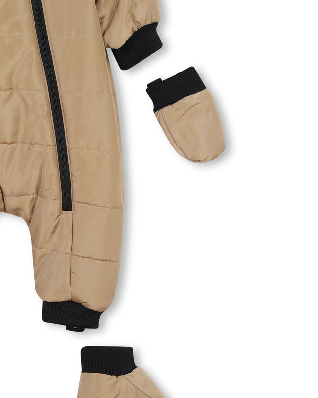 Beige Colorblock Down Snowsuit