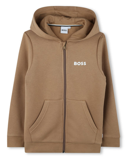 Beige Logo Hooded Zip Up