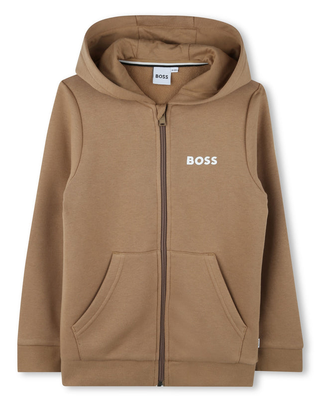Beige Logo Hooded Zip Up