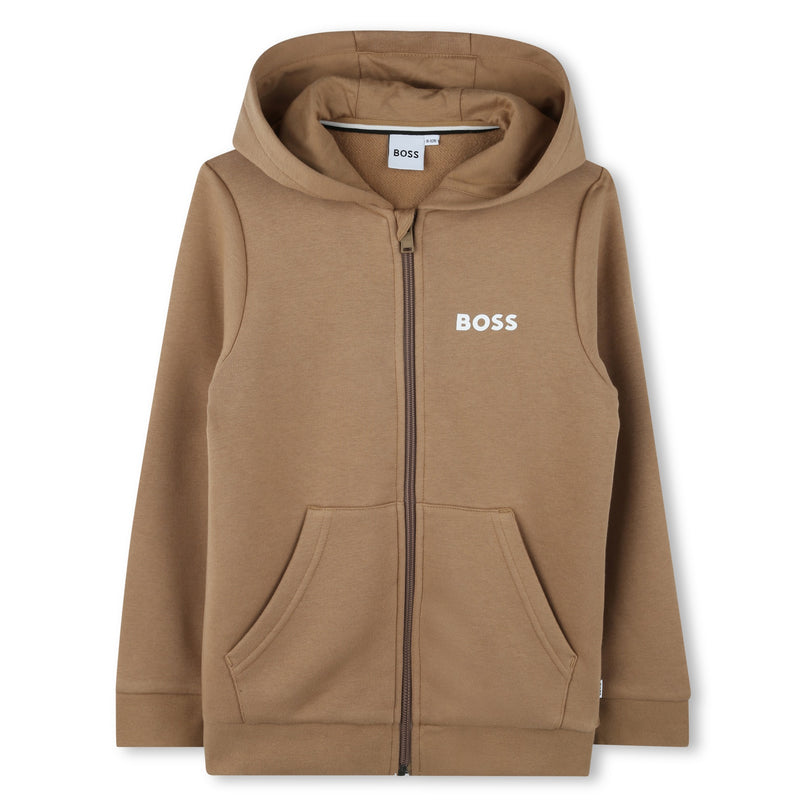 Beige Logo Hooded Zip Up