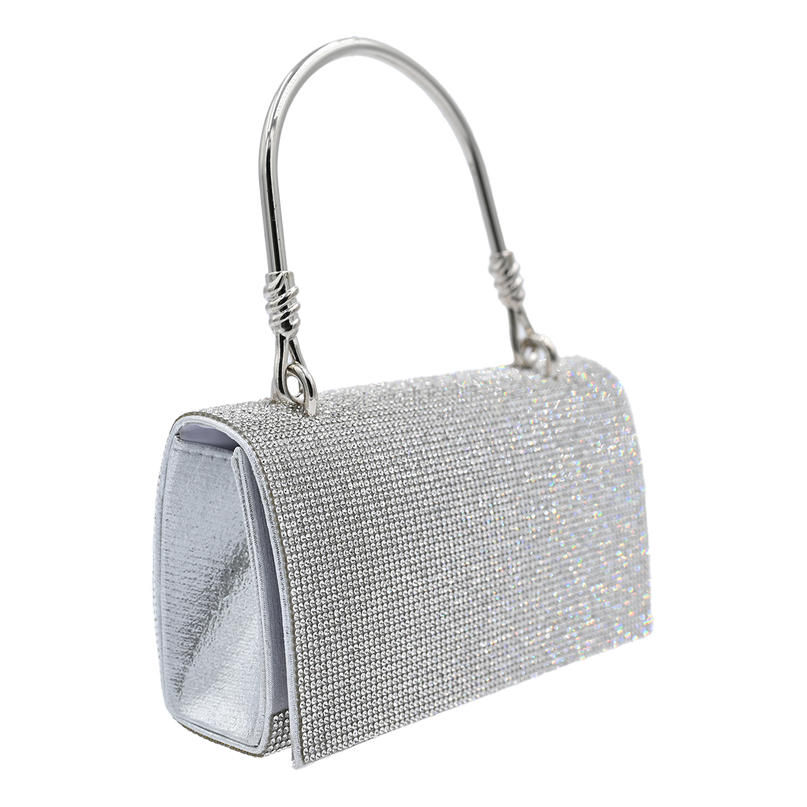 Silver Rhinestone Foldover Handbag