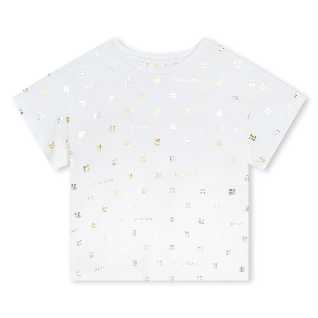 givenchy-h30076-10p-kg-White All Over Logo Print T-Shirt