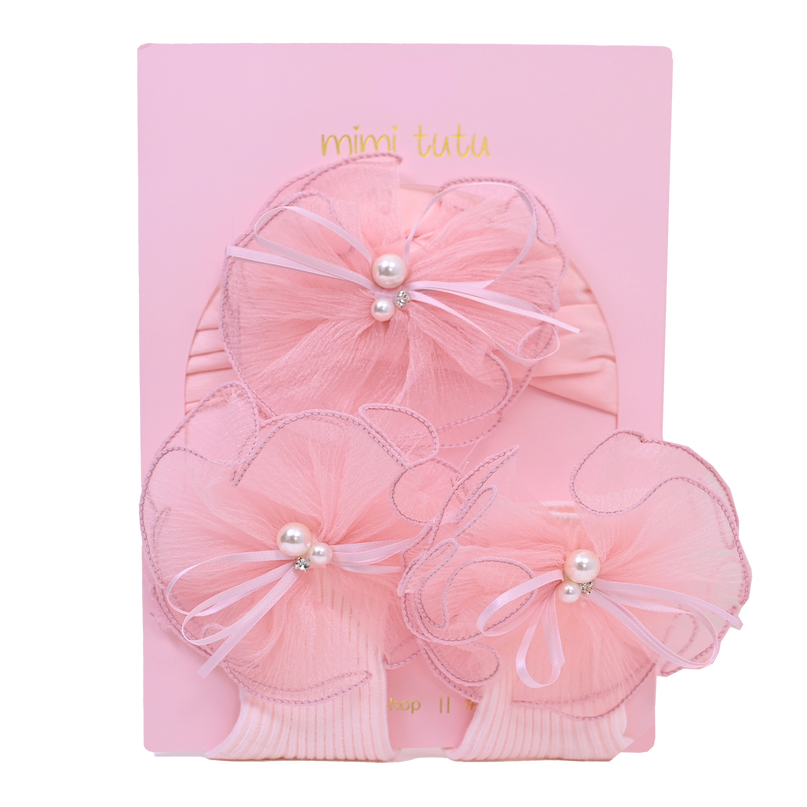 Pink Pearl Flower Ribbon Gift Set