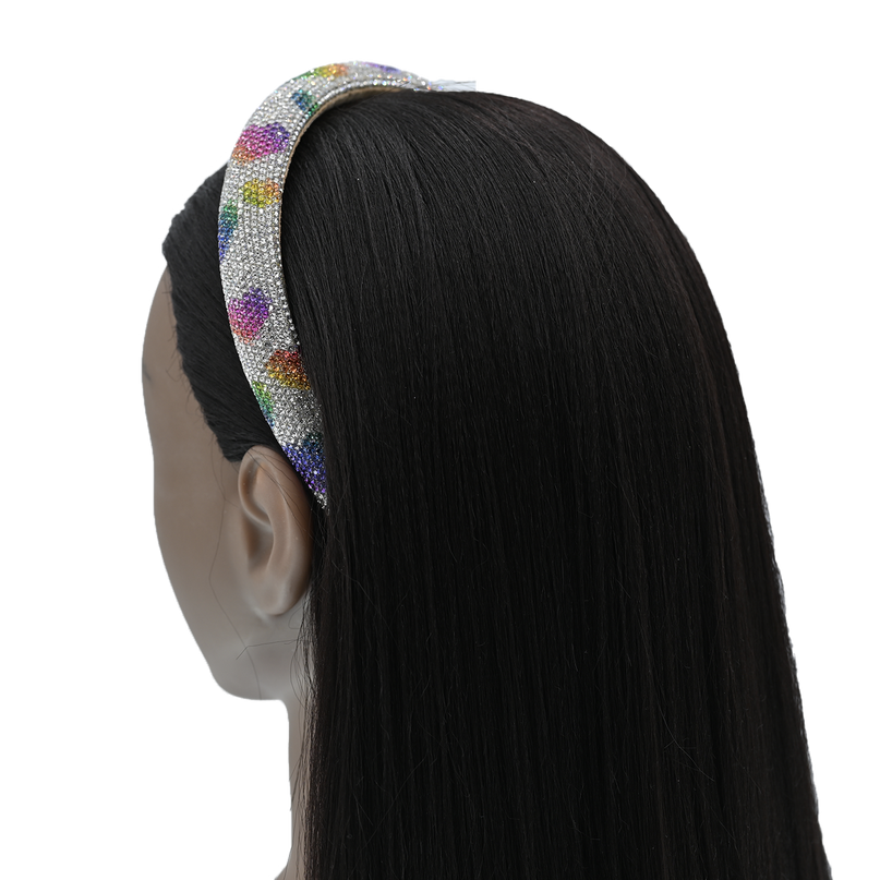 Multicolor Rhinestone Rainbow Heart Headband