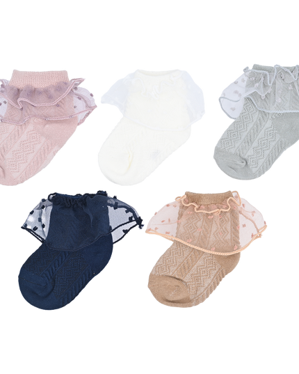 Dotted Tulle Trim Socks Set