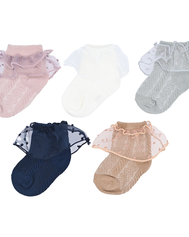 Dotted Tulle Trim Socks Set