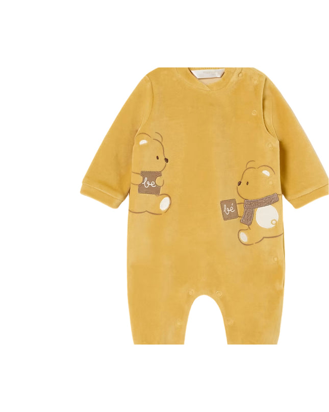 Yellow 2pc Bear Velour Babygrow Set