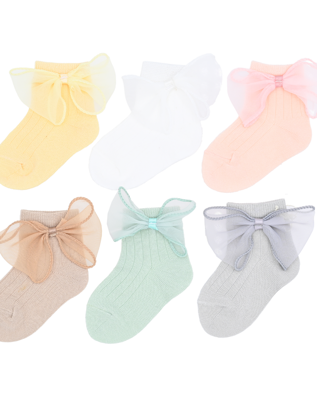 Cotton Tulle Bow Socks Set