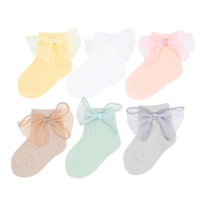 Cotton Tulle Bow Socks Set