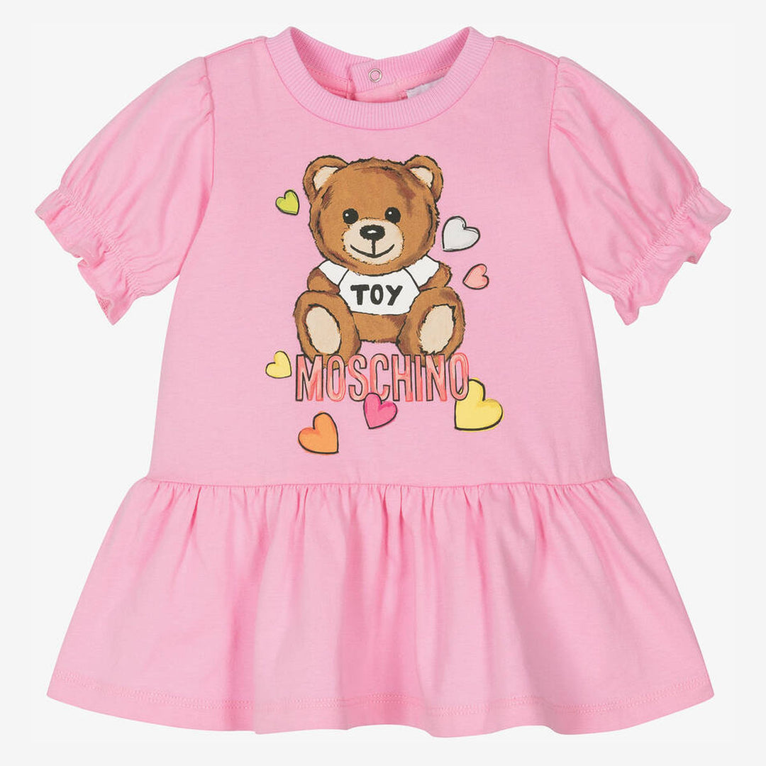 moschino-Pink Cotton Teddy Bear Heart Dress-mdv0b5-lba10-50206